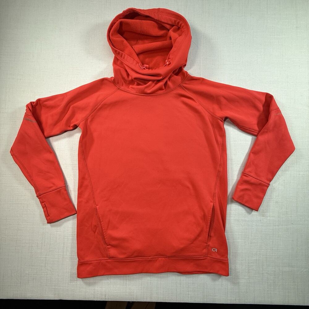 Gap Fit Women’s Small Red Fleece Lined Hoodie Pullover Sweatshirt Thumbholes EUC